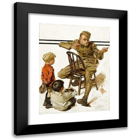 J.C. Leyendecker 12x14 Black Modern Framed Museum Art Print Titled - The Hero's War Story (1919)