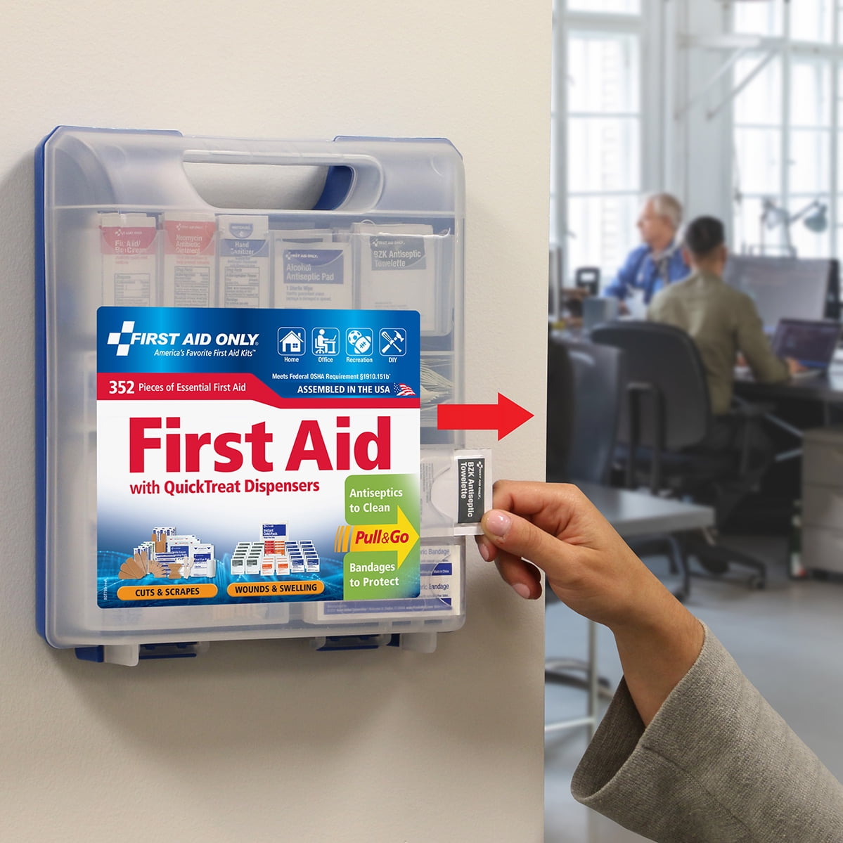 First Aid Only 352-Piece QuickTreat Dispenser Emergency First Aid Kit for Home, Work & Travel