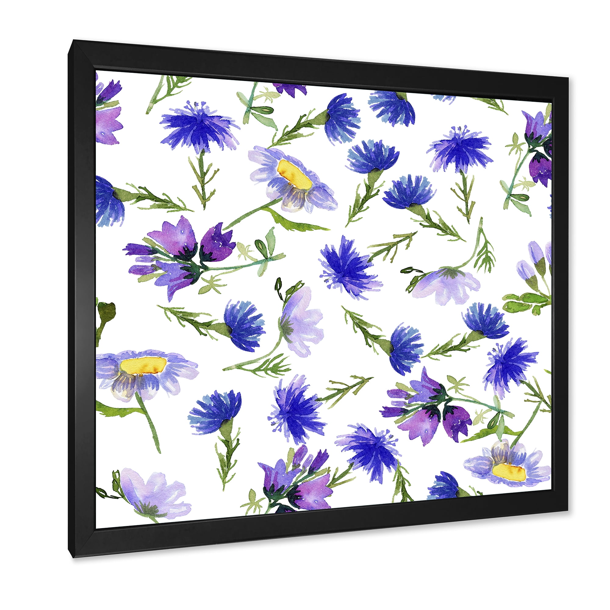Designart 'Blue Wildflowers With Leaves III' Traditional Framed Art Print