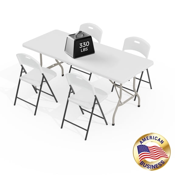 6FT Folding Table Set – 330lb Table & 600lb 4 Chairs, Indoor/Outdoor Parties & Patio