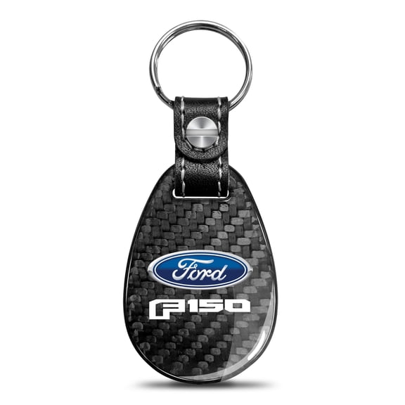 iPick Image for Ford F-150 2015 to 2022 Real Black Carbon Fiber with Leather Strap Large Tear Drop Key Chain, Official Licensed