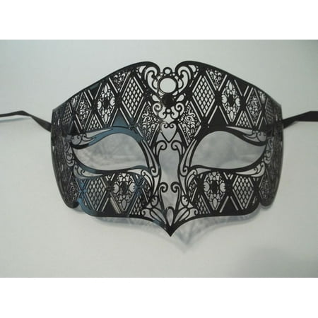 Black Male Diamond Design Laser Cut Venetian Masquerade Metal Filigree Mask Men