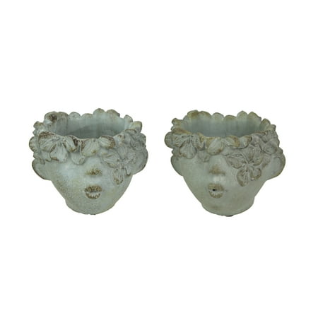 Mayrich 4 inch Pucker Up Concrete Kissing Face Head Planters (Set of 2)