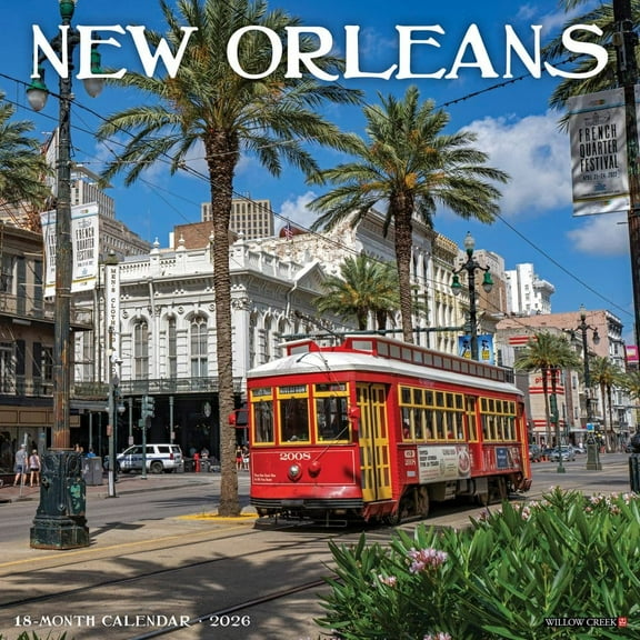 Willow Creek Press, New Orleans 2026 Wall Calendar, 12'' X 12'', 18-Month Calendar with Stapled Binding