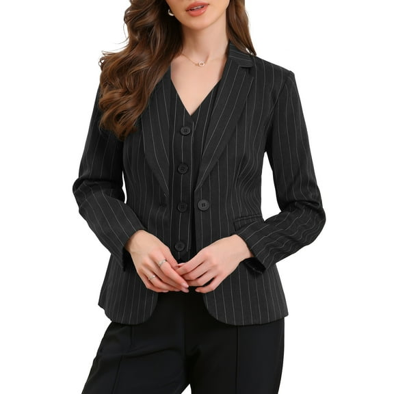 DARING DIVA Women's Notched Lapel One Button Work Office Suit Jackets XS Black