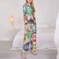 thumbnail image 4 of Kll Travel Stamp Print Women'S Long Sleeve Pajamas With Pants Sleepwear Loungewear 2 Set-Medium, 4 of 9
