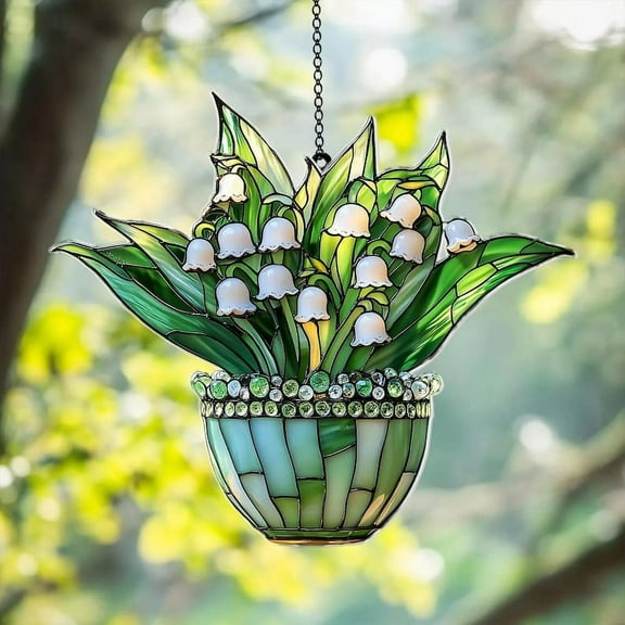 Lily of Valley Flower Vase Suncatcher, Window Hanging Decor, Mother's Day Gift Birth Month Flower, Lily Flower Suncatcher, Flower Lover Gift