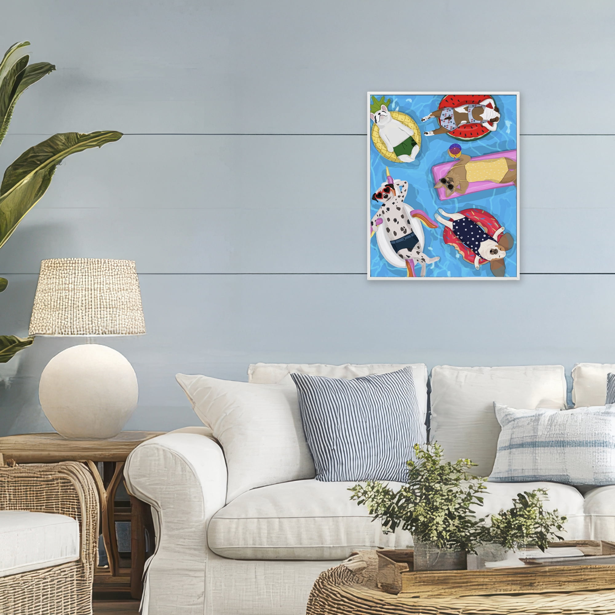 Stupell Industries Summer Sunbathing Dogs White Framed Giclee Art, design by Hanna Melin