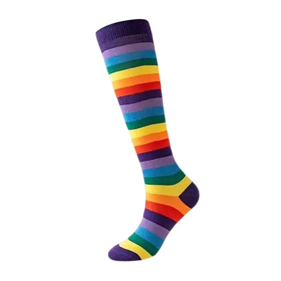 Rainbow Striped Knee High Socks for Women Colorful Fun Long Tube Socks Halloween Party Costume Knee Highs Calf Sock
