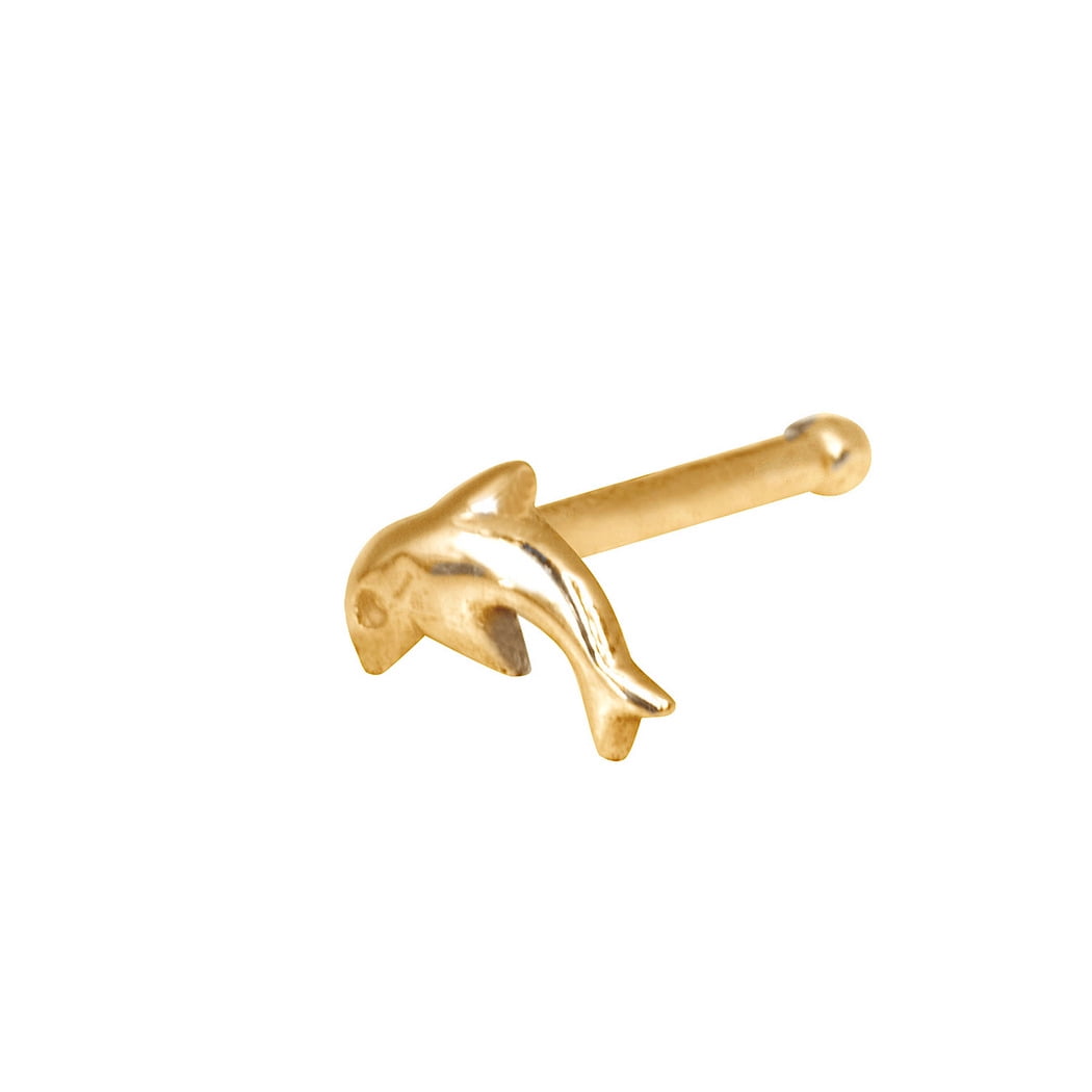 14k Yellow Gold Dolphin Body Piercing Jewelry Nose Stud