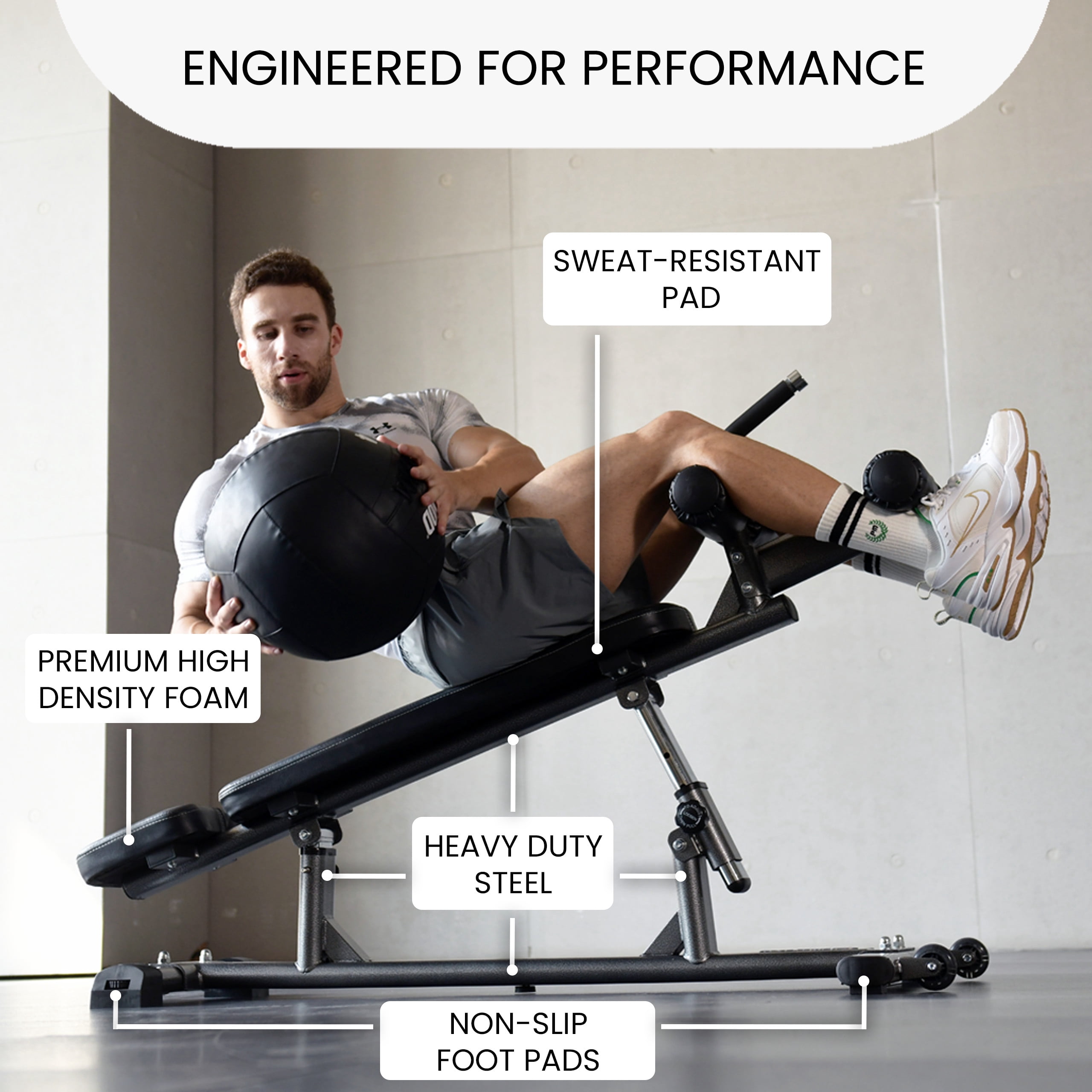 Finer Form Semi-Commercial Decline Sit Up and Flat Weight Bench. Adjustable Fitness Equipment and Exercise Bench for Abs, Crunches, and Strength Training. Great Workout Equipment for the Home Gym.