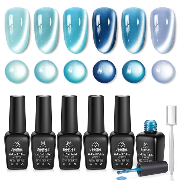 Set de esmaltes de uñas Beetles Blue Cat Eye Gel 6 colores Summer