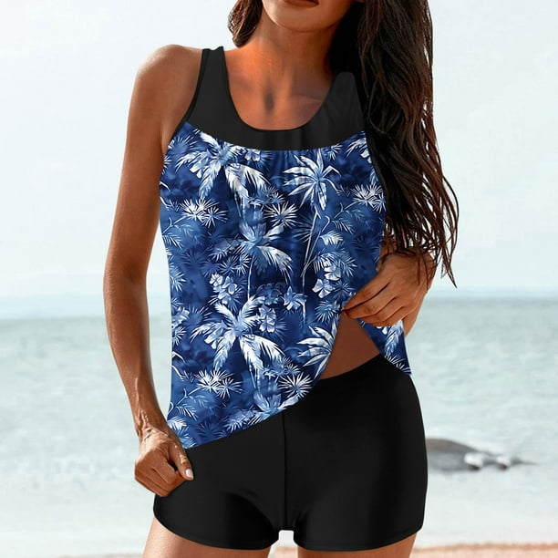 Karight Tankini Swimsuits for Women Two Piece Bathing Suits Blouson Tank Top with Boyshorts Tummy Control Modest Swimsuits