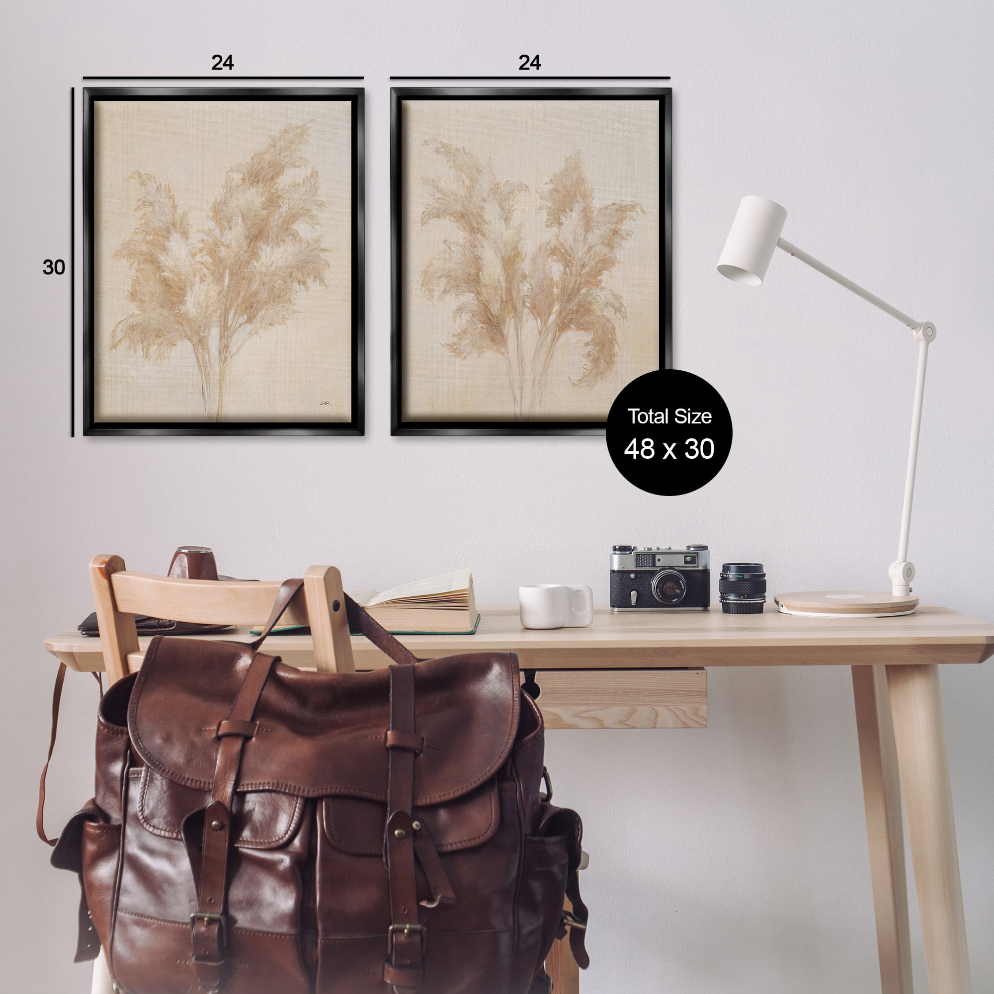 Stupell Industries Rural Reeds Studies Botanical & Floral Drawing Black Floater Framed Canvas Art Print Wall Art, 25 x 31, Set of 2
