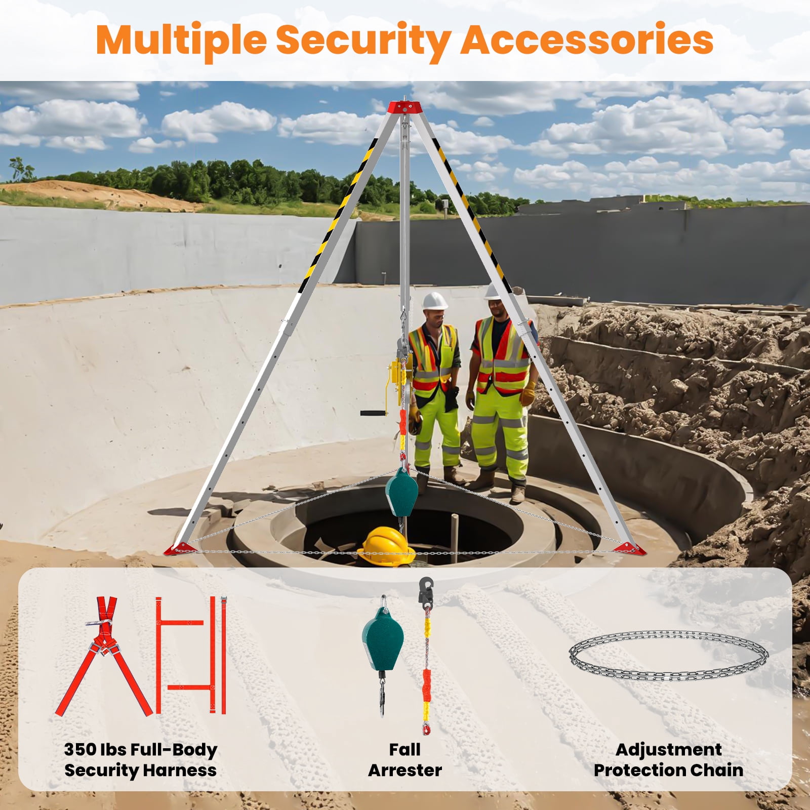 Portable Rescue Tripod, 1800 lb Capability, Lightweight Durable Frame, Tripod for Rescue Hoist System, Rescue Safety Tripod, Tank, Sewer, Excavation