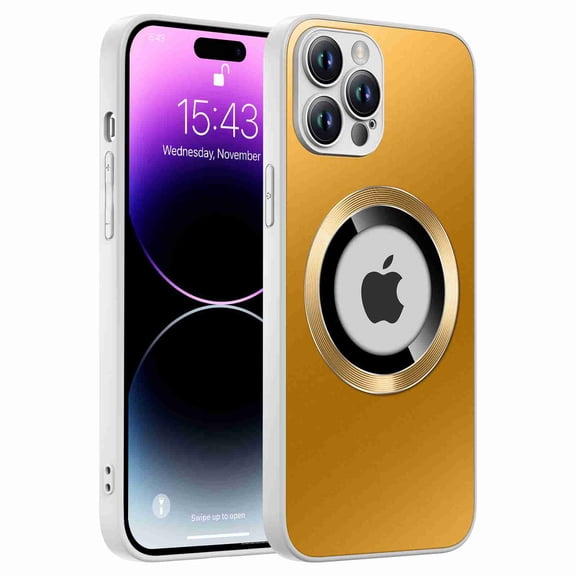 Cover for iPhone 13 Pro Max, Compatible with MagSafe,Slim Shockproof Soft Silicone Frame Camera Lens Protector Matte Hard PC Case Cover, deepgold