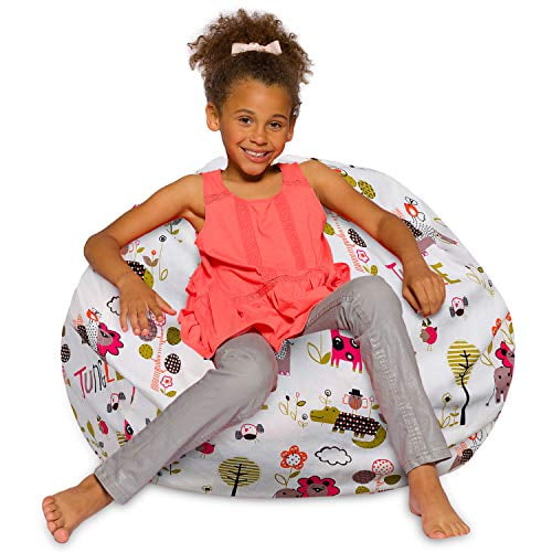 Posh Fauteuil Poire, Grand-38 Po, Toile Animaux de la Jungle sur Fond Blanc