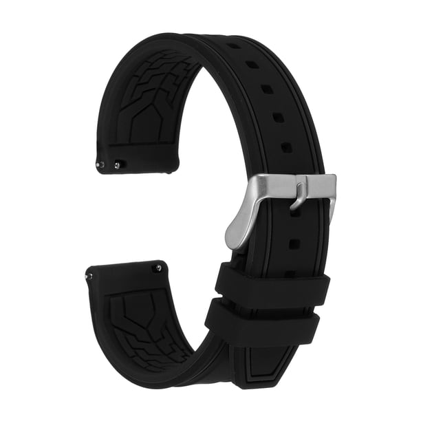 Correas de reloj de silicona Uxcell de 22 mm de ancho, correas de reloj de goma suaves de liberación rápida para hombres/mujeres, negro puro