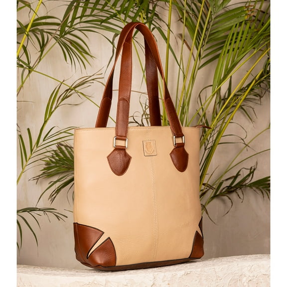 Abelardo Anchor Tailored Bag - Beige/Brown Tote Leather Bag
