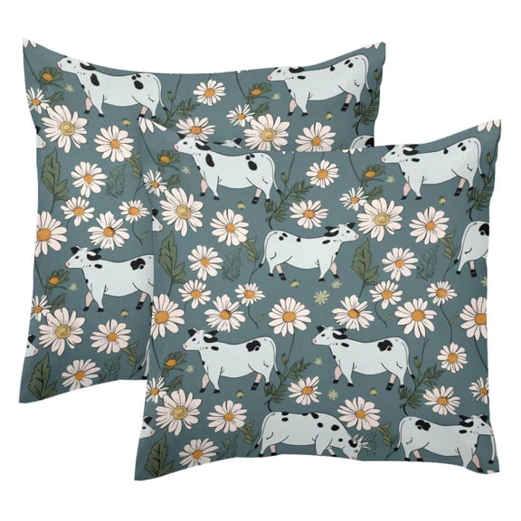 Pack of 2 Chamomile Cows Pattern Throw Pillow Covers 20x20 Inch, Square Farmhouse Pillowcase, Velvet Cushion Case for Sofa Bedroom Home Decor