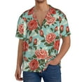 thumbnail image 3 of Xecao offers the Rose Flowers for Men's Casual Short-sleeved Shirt, a button-up collared shirt with a pocket, perfect for beach vacations and yacht travel in the Small size., 3 of 7