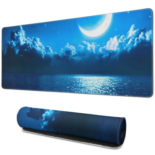 Moon Ocean Large Mouse Pad - XXL Extended 31.5x11.8 Inch Gaming Desk Mat, Non-Slip Base, Stitched Edges for Maximum Comfort & Precision on Computer, Office, Keyboard, Laptop