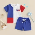 thumbnail image 3 of Hotiary 4Th of July Baby Boys Outfits Short Sleeve Patchwork Color Block T-shirt Top + Elastic Waistband Drawstring Shorts with Pockets 2 Piece Sets Infant Toddler for 6 Months-4 Years, 3 of 8