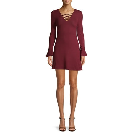 New Look Juniors' Long sleeve Dress with Criss Cross Front Tie