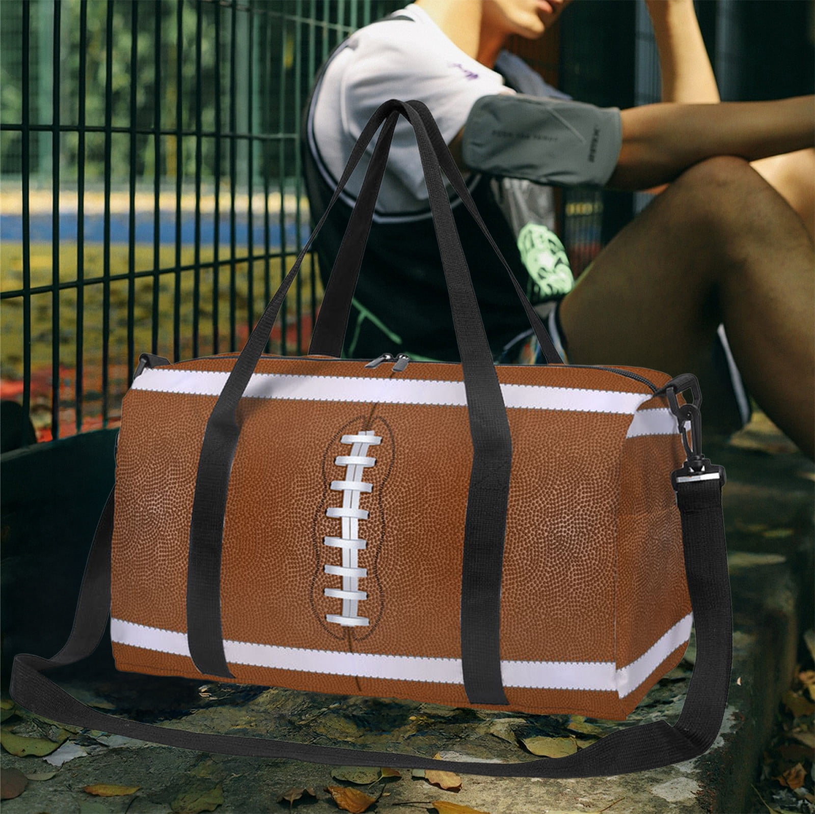 Large Capacity Travel Duffel Bag, Soccer Rugby Print Sports Bag, Nylon Spandex Water Resistant, Multi Pocket Storage For Weekend Getaways, Airport Travel, Easy Clean