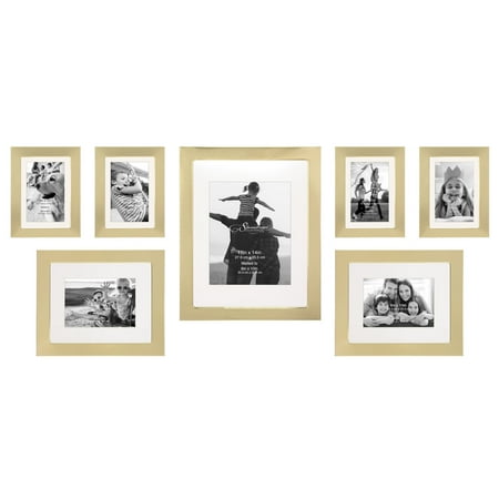 Stonebriar Decorative Stamped Gold 7 Piece Photo Frame Set, Wall Hanging Display