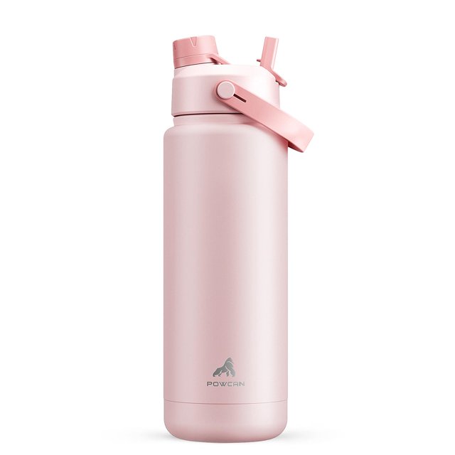 Botella de agua aislante POWCAN de 950 ml con pajita y tapa con boquilla