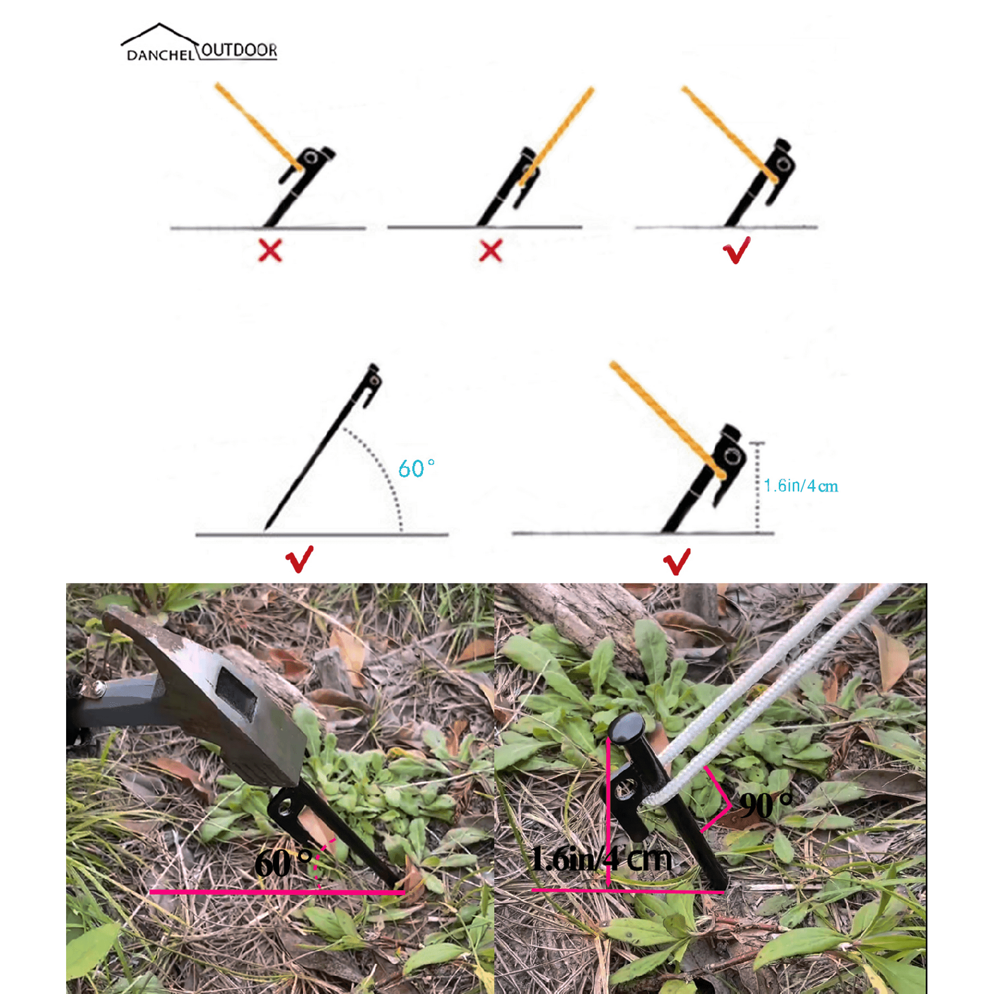 (10pcs) DANCHEL Outdoor 16-inch Extended Steel Tent Stakes, 0.24in/6mm Diameter Thick Rust-proof Steel Tent Pegs Suitable for Tents, Beach Awnings, etc.