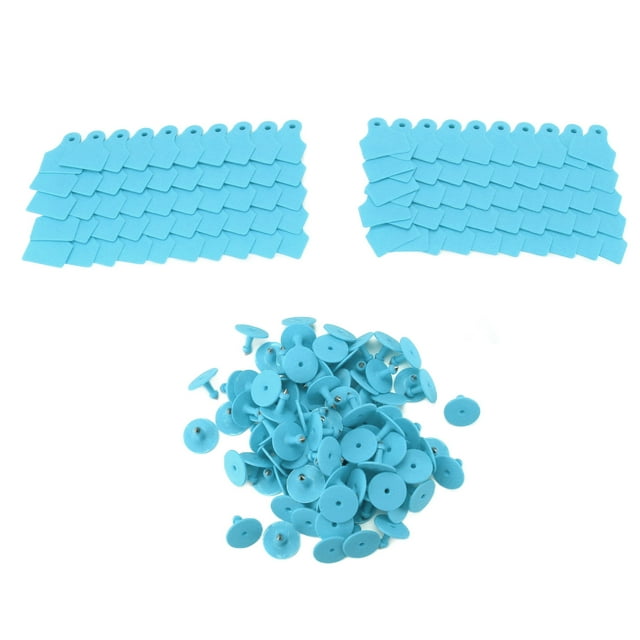 Juego de 100 etiquetas de plástico para identificación de ganado, en blanco, para ovejas, ganado vacuno, cerdos y animales de granja. Azul.