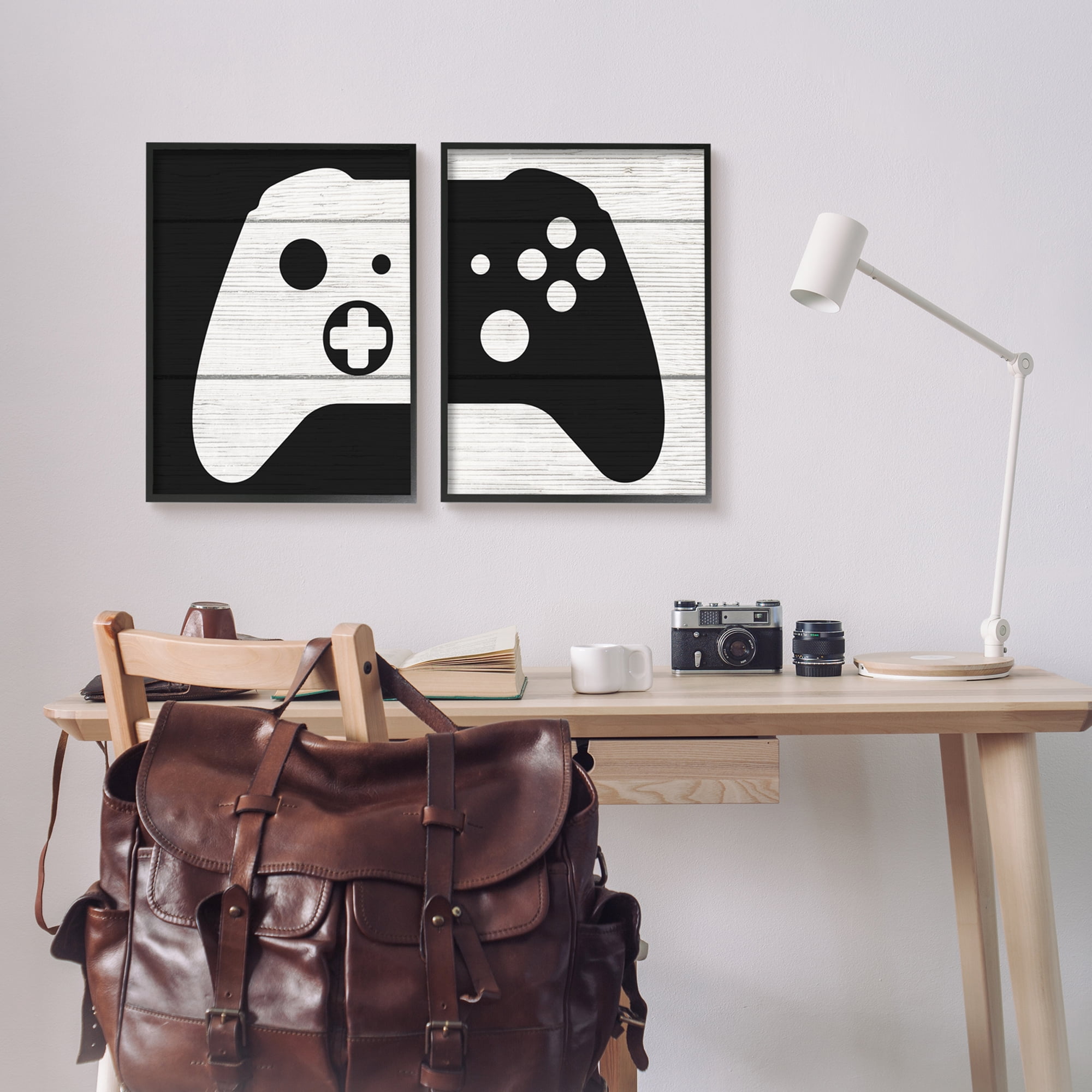 Stupell Industries Gaming Controller Monochromatic Grain Pattern Illustration Graphic Art Black Framed Art Print Wall Art Set of 2, 16x20, by Daphne Polselli