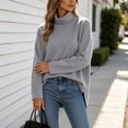 thumbnail image 6 of Vynhevius Women Plus Size Tunic Top Solid Turtleneck Long Sleeve Side Slit Casual Loose Blouse, 6 of 7