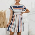thumbnail image 4 of EIMELI Robe Décontractée pour Femmes Robe d'Été Col Rond Rayée à Boutons Mini Robe Décontractée Vêtements pour Femmes G Bleu, 4 of 9