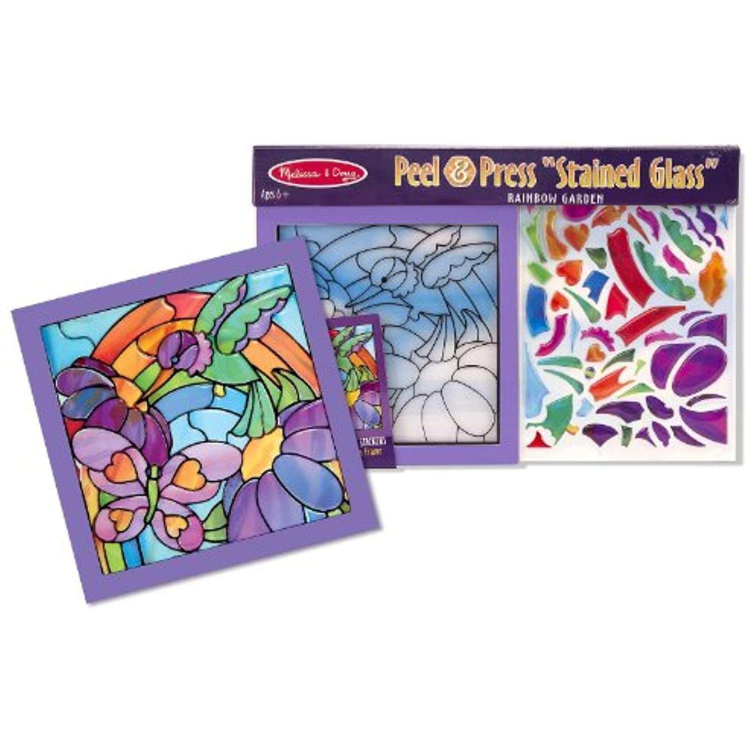 Melissa & Doug Rainbow Garden 'Stained Glass': Peel & Press Sticker by  Number Series & 1 Scratch Art Mini-Pad Bundle (04264)