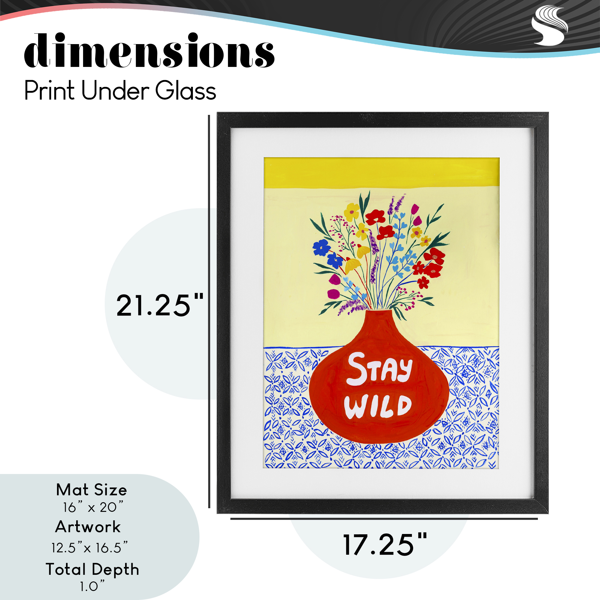 Stay Wild Midcentury Flowers Black Framed Print Under Glass, design by Nabeela Rumi