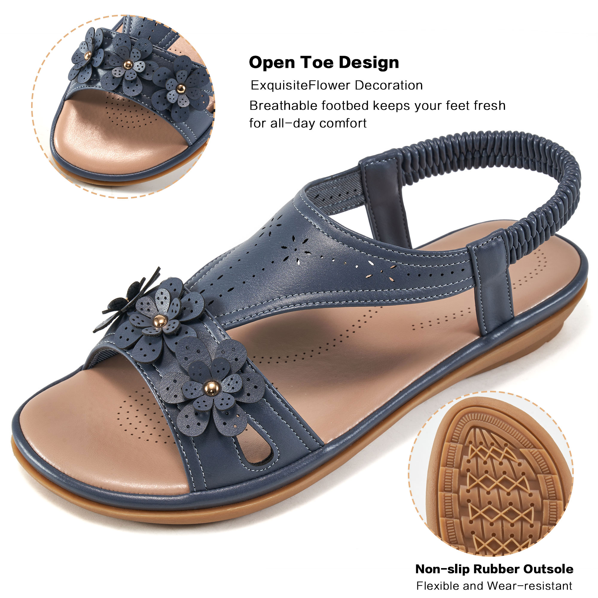 Ecetana Women's Dressy Flat Sandals, Blue photo 3