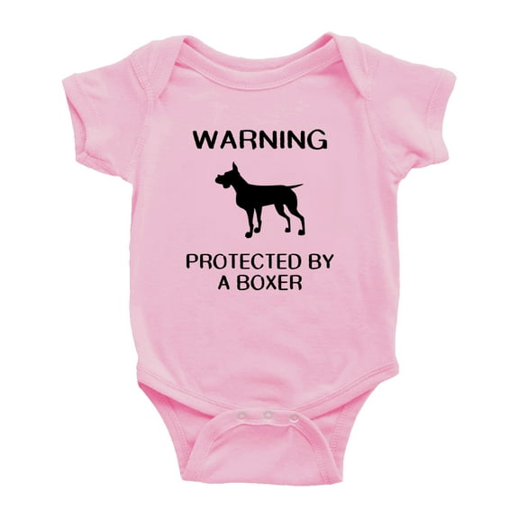 Warning: Protected by A Boxer Dog Funny Baby Rompers Baby Clothes (Pink,18-24 Months)