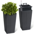 thumbnail image 1 of Modern Tall Rattan Planters Set of 2 – 22.5" Large Flower Pots with Wheels, Drainage, Trays & Water Level Monitor – All-Weather Wicker Plant Containers for Patio, Garden, Indoor & Outdoor Use, Black, 1 of 8
