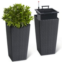 EastVita 23" Tall Planter Set of 2,Outdoor＆Indoor Planter Pots,High Front Porch Planter Pots with Drainage Holes＆Water Level Monitor,Automatic Watering,Convenience Instill,Black black