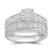 1/2 Carat T.W Diamond Miracle Plate Sterling Silver Bridal Set.
