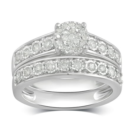 1/2 Carat T.W Diamond Miracle Plate Sterling Silver Bridal Set.