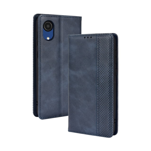 Compatible with Samsung Galaxy A03 Core Case Magnetic Closure Vintage Pattern PU Leather Wallet Cover with Card Slots-Blue