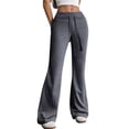 thumbnail image 3 of Women'S Wide Waistband Sweatpants Trendy Baggy High Waisted Casual Trousers Flare Leg Pant Dark Gray L, 3 of 6