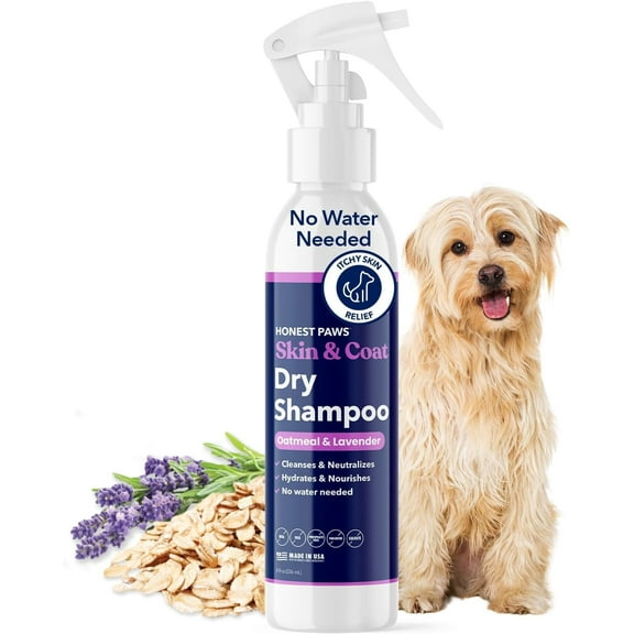 Honest Paws Dog Dry Shampoo, Waterless Shampoo, 8 oz Oatmeal & Lavender