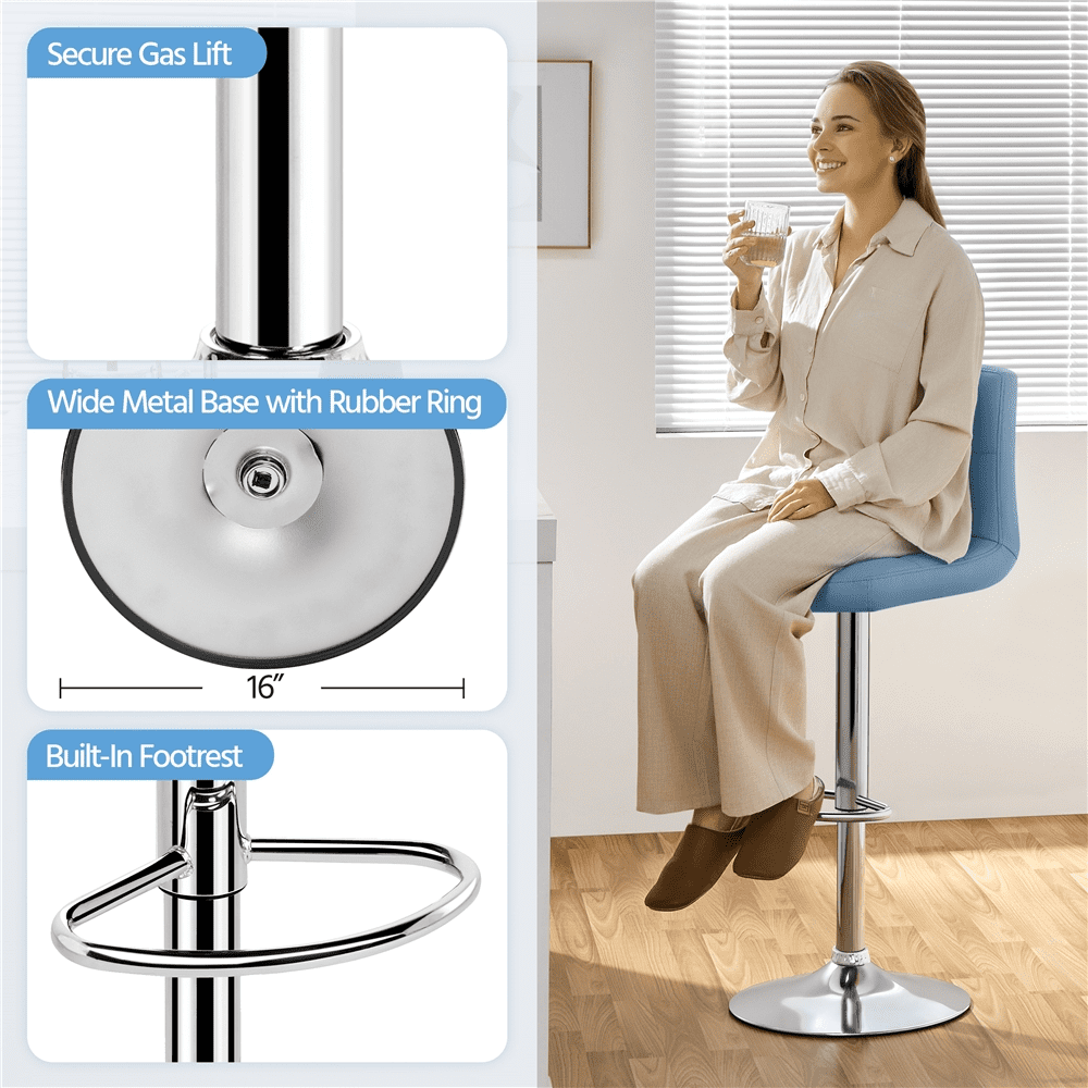 Alden Design Modern PU Leather Bar Stools with Backrest and Footrest, Set of 2, Blue