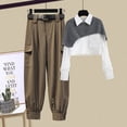 thumbnail image 4 of Guardurnaity Camisa de piezas para mujer, pantalones, conjunto de patrón de empalme, camisa chal, Retro, informal, ligero, portátil, ropa para conjuntos de ropa Blanco Gris Caqui 3 Guardurnaity AP013495-21, 4 of 6