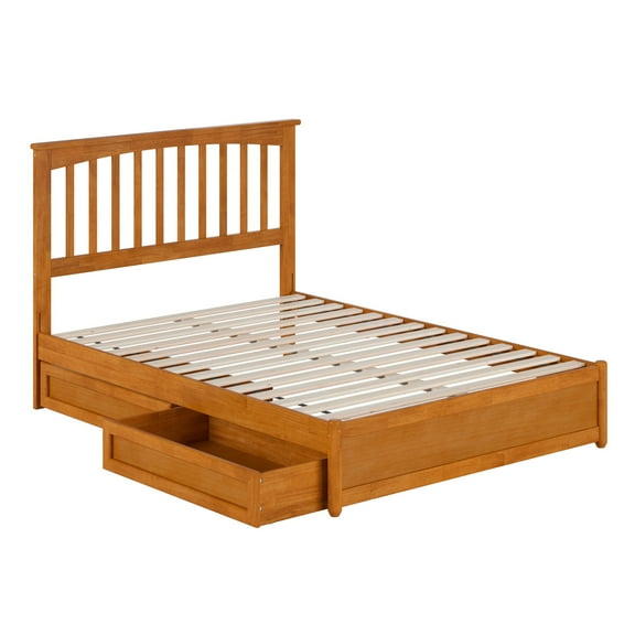 Everett Full Wood Platform Bed with Panel Footboard & Drawers in Light Toffee